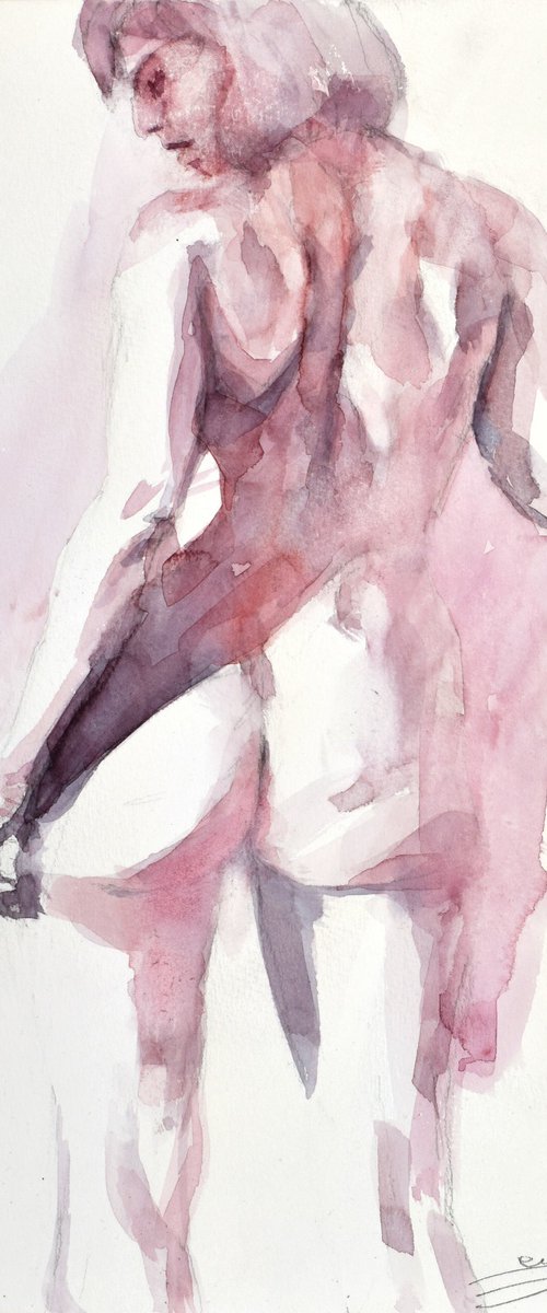 Nude with big shadow by Goran Žigolić Watercolors