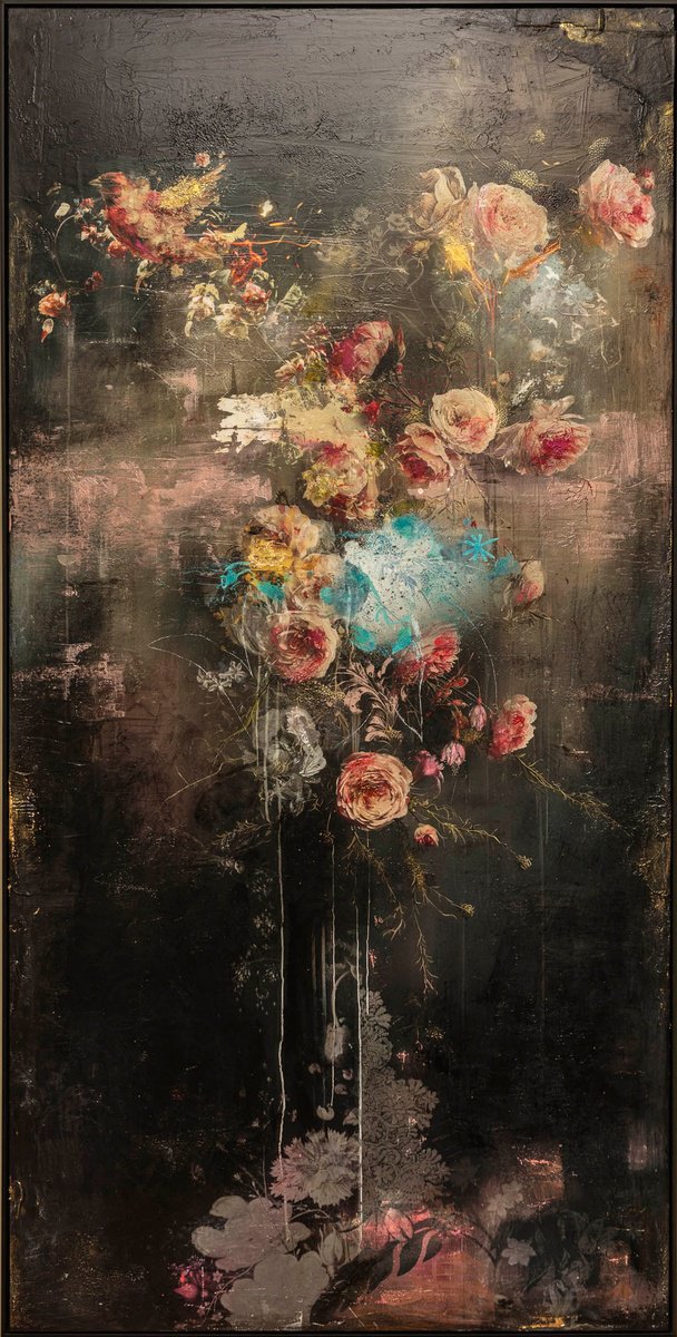 Botanical Painting By Teis Albers, 31 X 63", Baroque Grandeur, Original Artwork