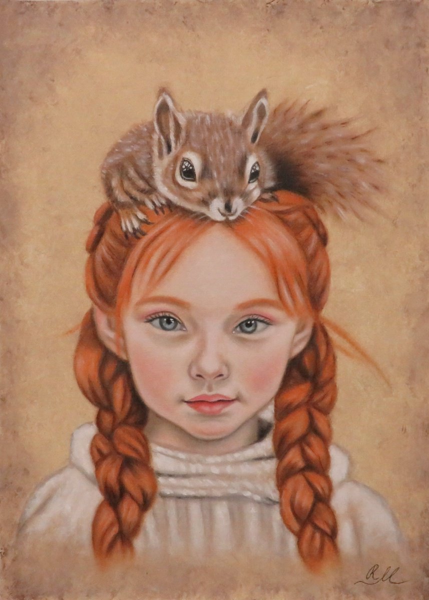 Little girl with squirrel by Monika Rembowska