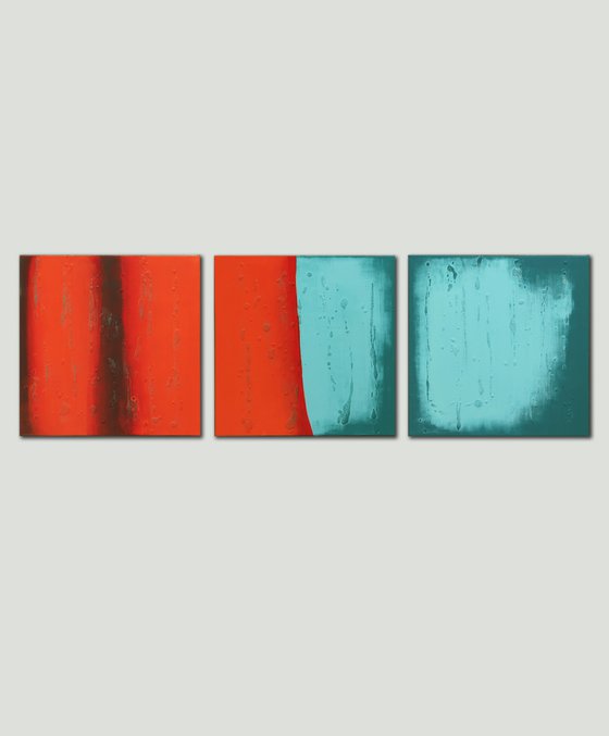 Triptych - Abstract Painting on Canvas - Stream Orange & Blue - Ronald Hunter - 5/2A