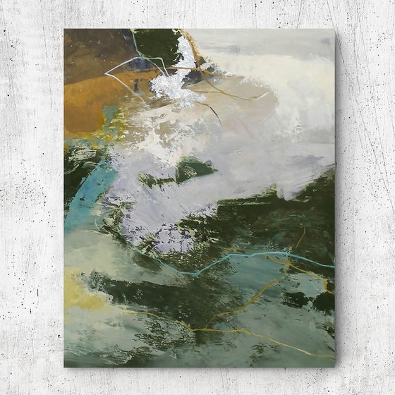 "Green Glory 4" Abstract green gray brown art