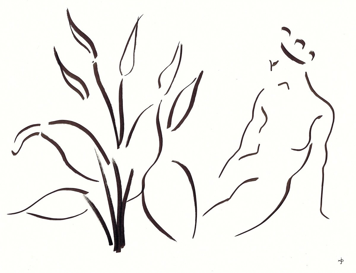 Expressive Botanical Ink Drawing By David Jones, 15 X 12, Together #2401A, Original Artwork