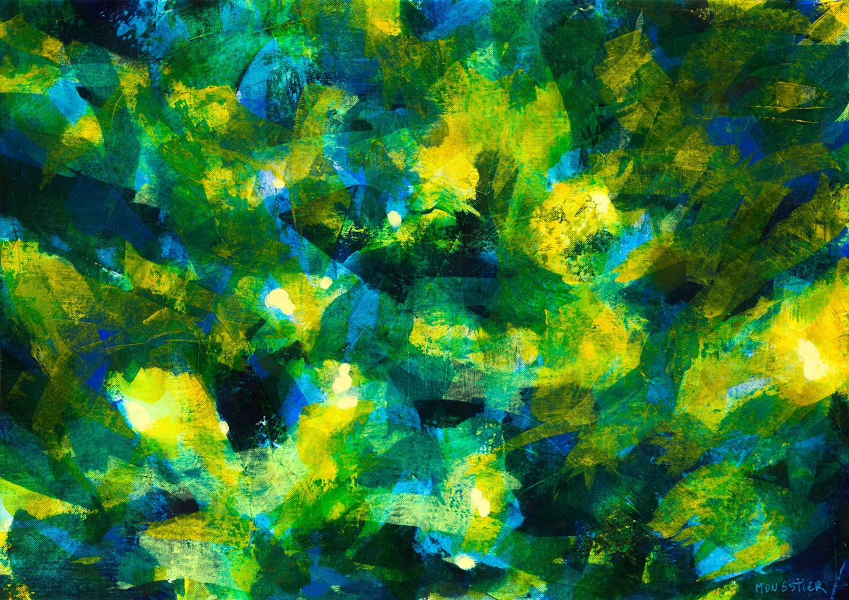 Abstract Acrylic Painting By Fabienne Monestier, 28 X 20, Expression N°3, Original Artwork