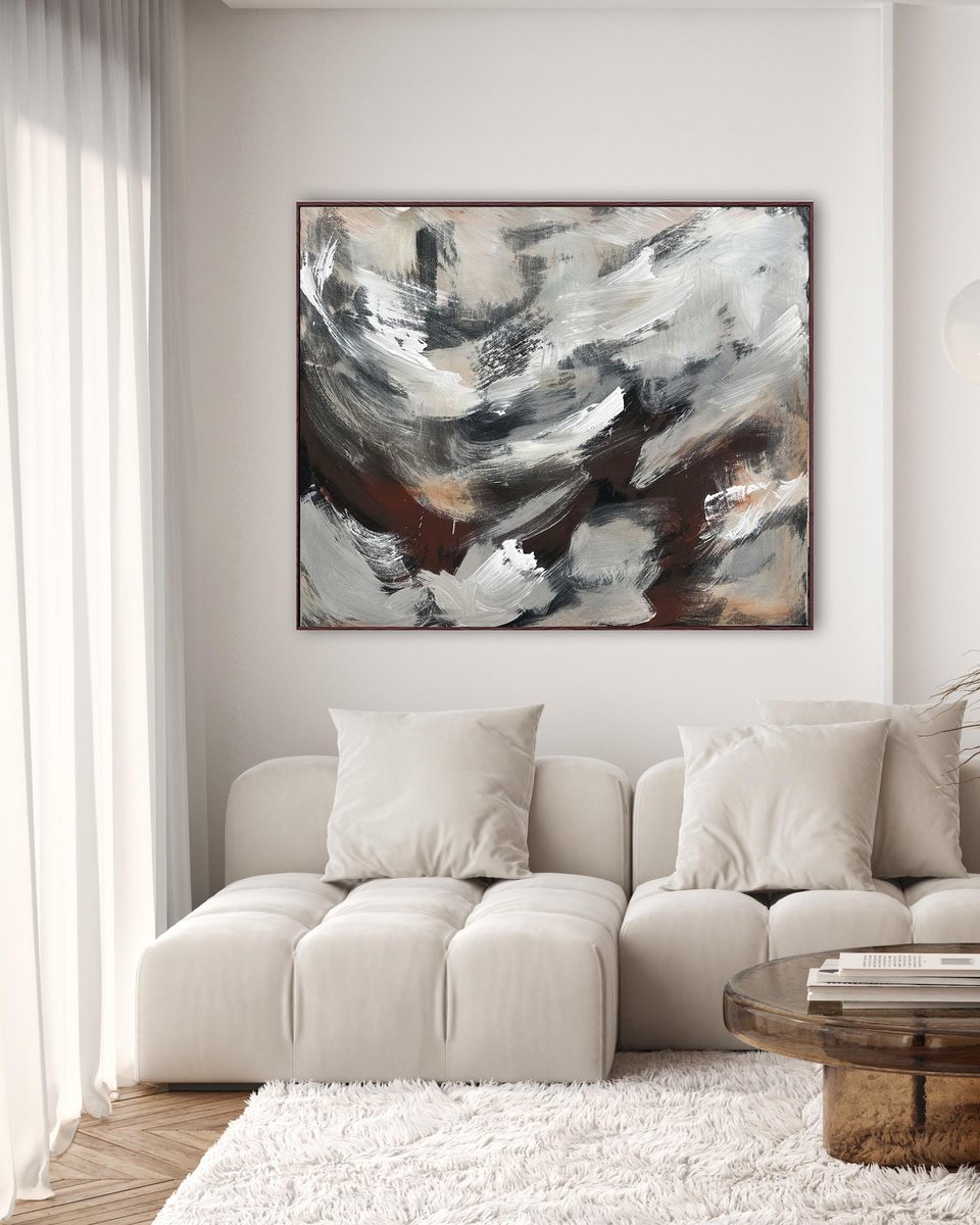 Abstract Landscape Acrylic Painting By Omar Obaid, 47 X 39", Forward Momentum, Original Artwork