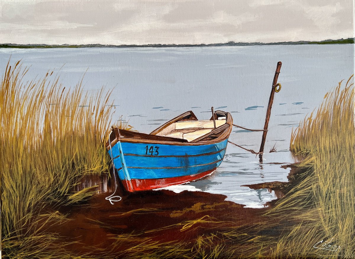 Photorealistic Landscape Acrylic Painting By Carlos Alvarez Cotera, 16 X 12, - Waiting - ?, Original Artwork