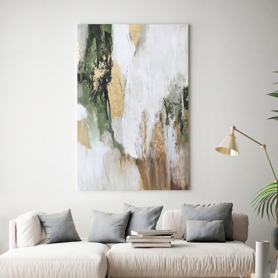 "Olive Flow" Sage green gold abstract art