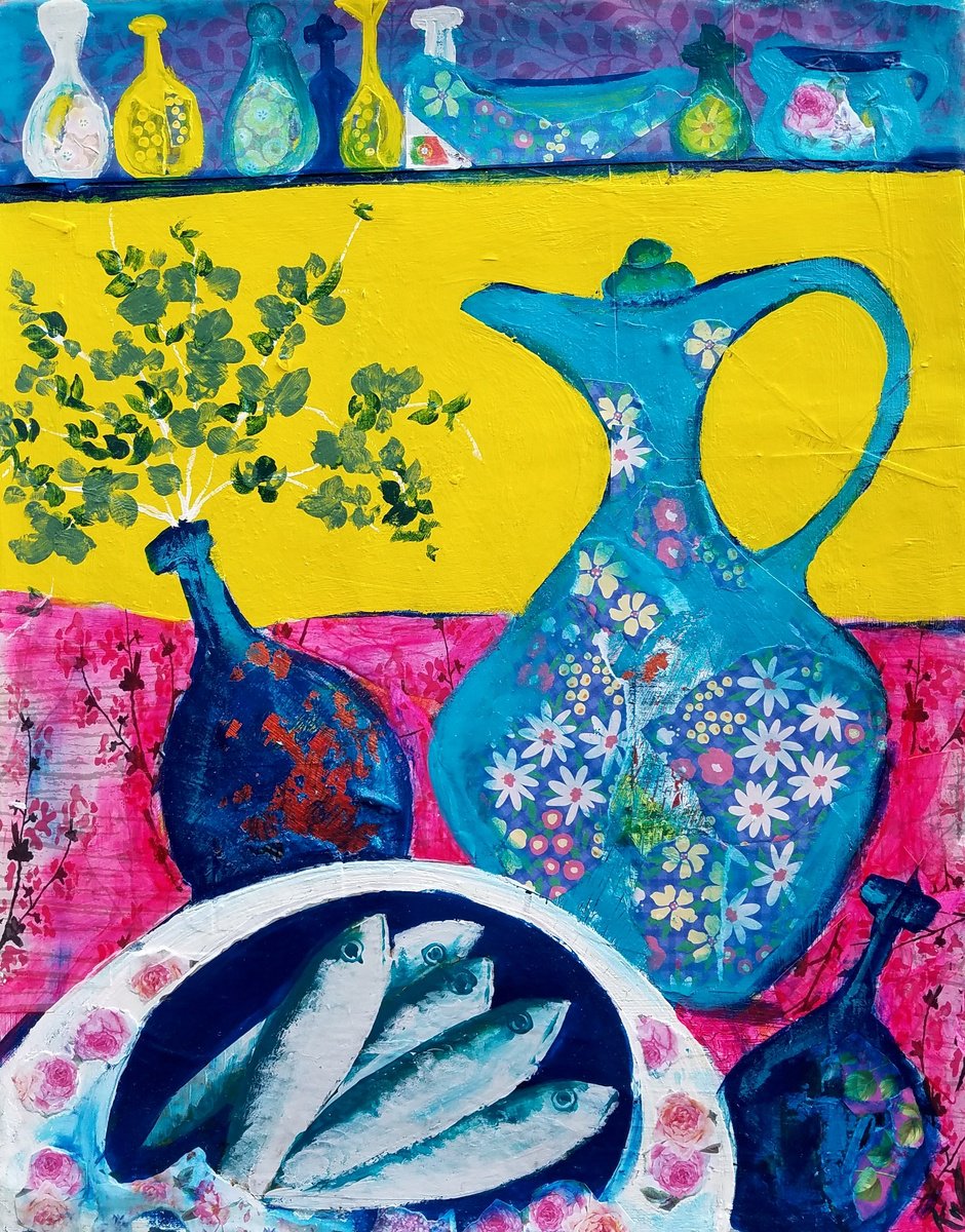 Impressionistic Still Life Painting By Kevin Blake, 16 X 20", Spanish Kitchen (Ii), Original Artwork