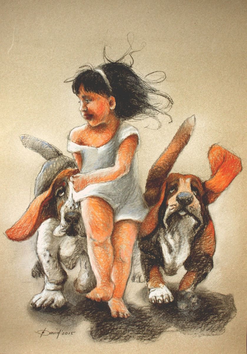 Portrait Pastel Drawing By Olga David, 20 X 28", Barfuss, Original Artwork