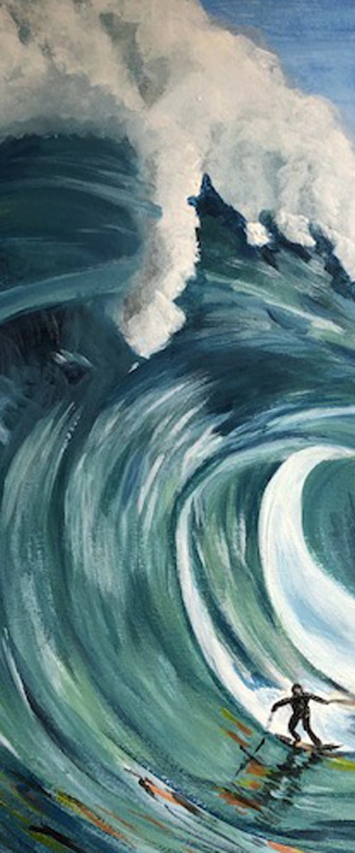 Surfer and Giant Wave by Anne Bannell