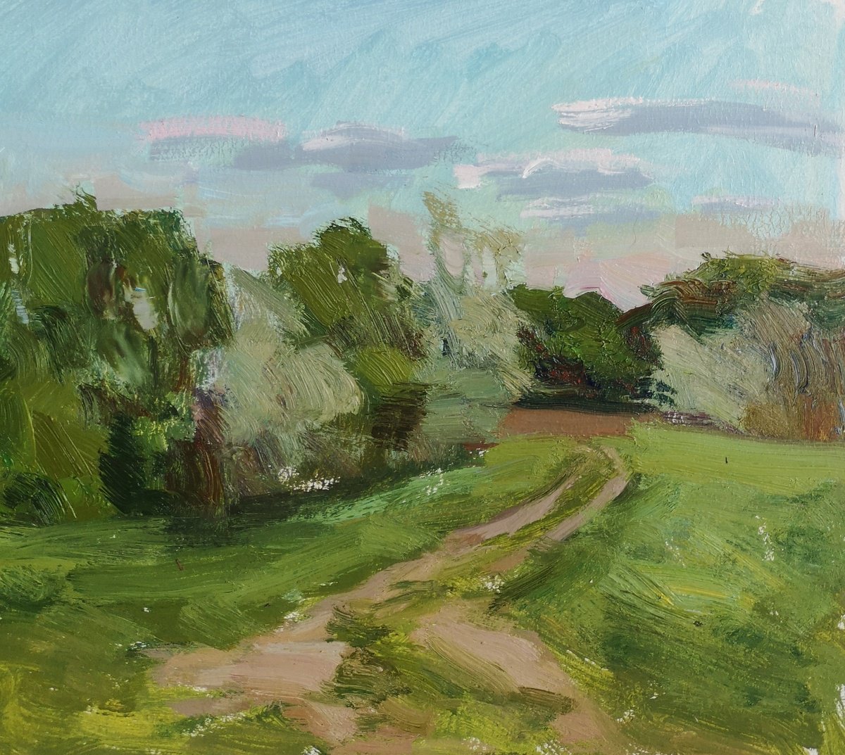 Impressionistic Landscape Oil Painting By Olga Samar, 9 X 8", Evening Road, Original Artwork