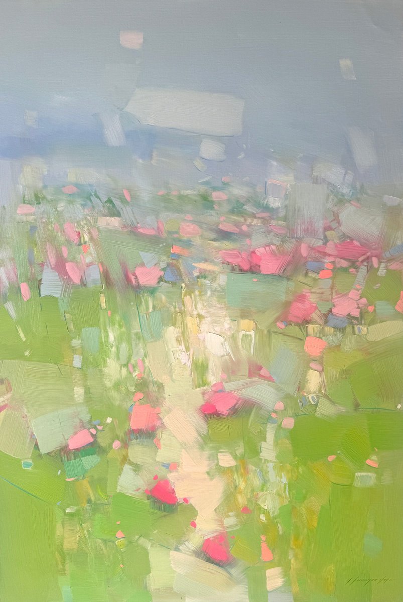 Impressionistic Landscape Oil Painting By Vahe Yeremyan, 30 X 45", Field Of Poppies, Original Artwork