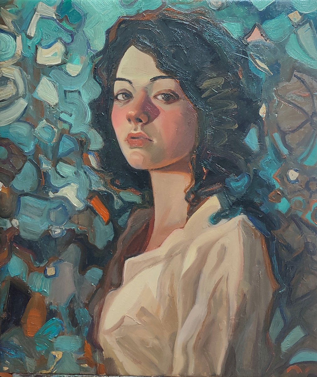 Impressionistic Portrait Oil Painting By Pavel Guliaev, 20 X 24", Shadows Of The Leaves, Original Artwork