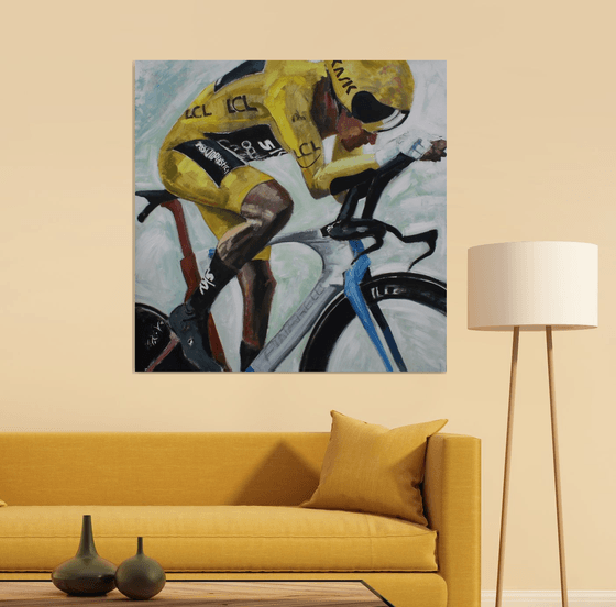 The Time Trial III (Large Cycling Painting 100 x 100cm).