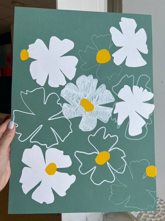 White Paper Cut Flower Print