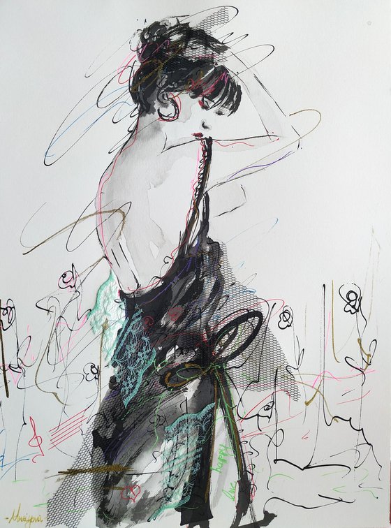 Woman  ink drawing series-Figurative drawing on paper