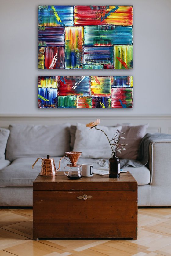 "Rebel Rebel" - FREE USA SHIPPING + Save As A Series - Original Large PMS Abstract Diptych Oil Paintings On Canvas - 36" x 36"