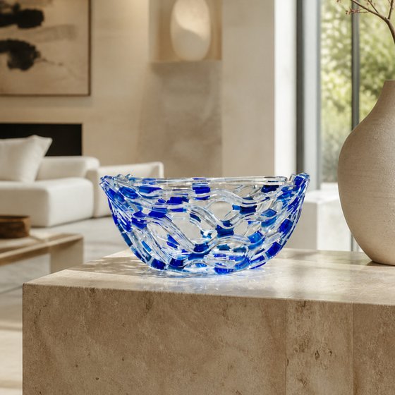 Blue Fused Glass Bowl