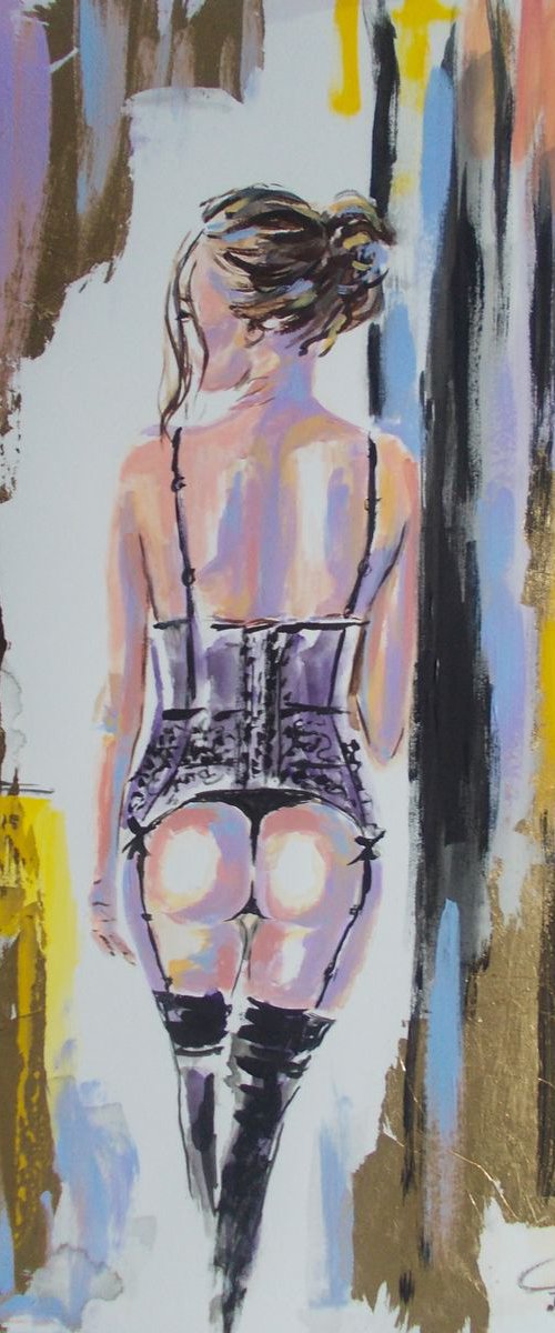 Monika III -Mixed Media Nude Woman  Painting on Paper by Antigoni Tziora