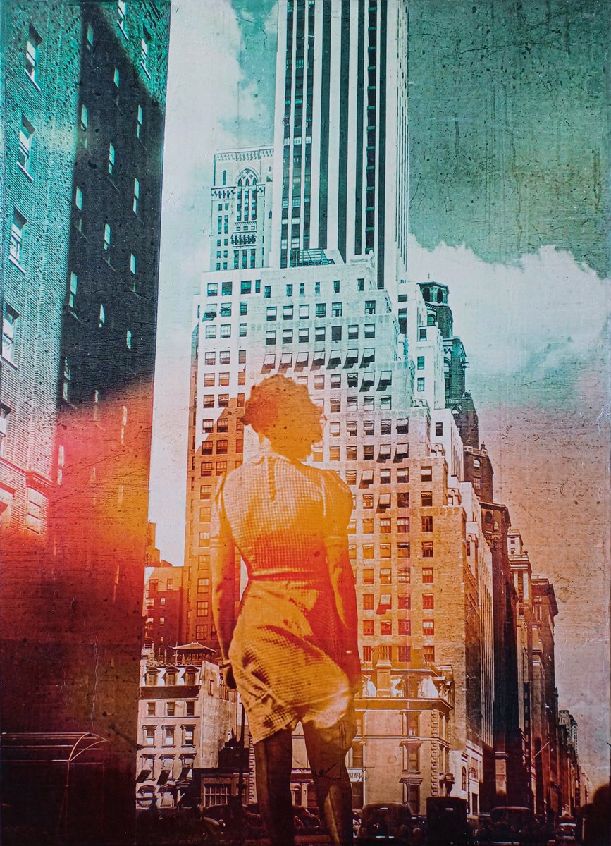 Surrealistic Cityscapes Collage By Db Waterman, 20 X 28, Warm Memories, Original Artwork