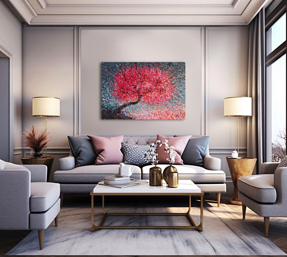 Impressionistic Botanical Acrylic Painting By Nadiia Antoniuk, 55 X 39", A Glow In The Darkness, Original Artwork