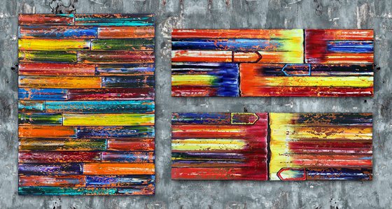 "Fork In The Road" - Save As A Series- Original PMS Large Oil Painting Triptych on Canvas - 60 x 32 inches