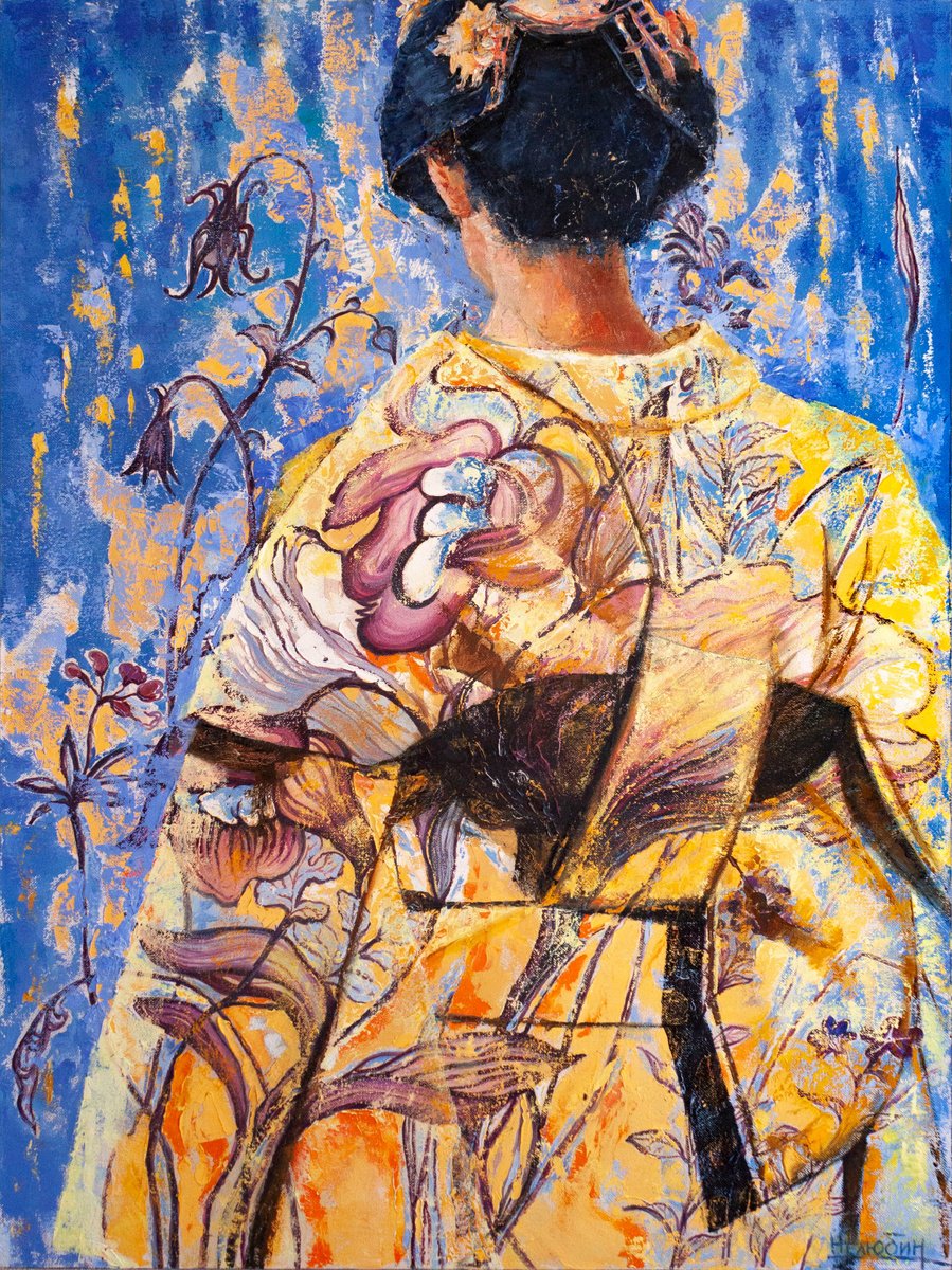 Impressionistic Portrait Oil Painting By Aleksandr Neliubin, 24 X 31, Flowers, Original Artwork