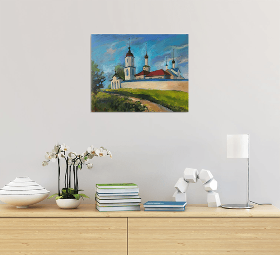 SUZDAL. VASILIEVSKY MONASTERY - expressive small oil painting on canvas idea for present home decor