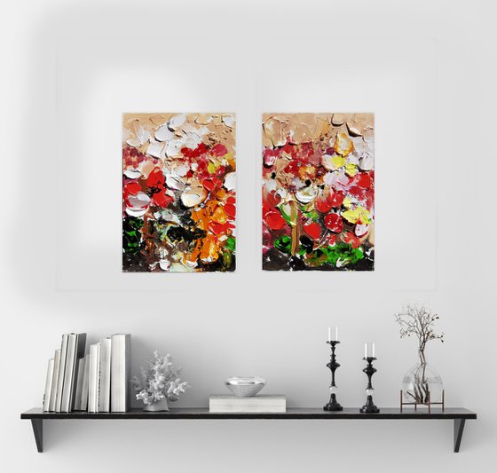 Abstract floral Paintings, Set of 2