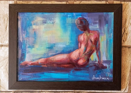 Erotic art expressive acrylic painting of naked woman