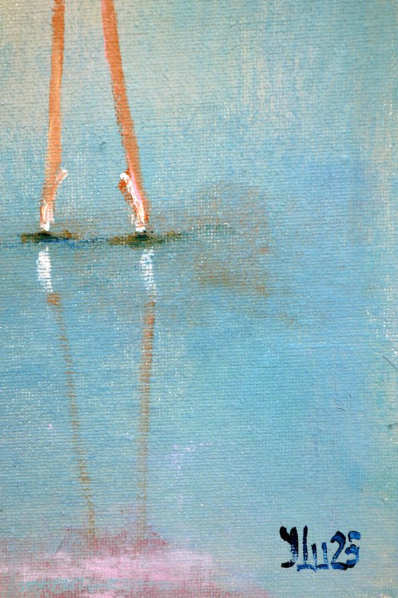 2 Funny pink ballerinas. Miniature impasto.