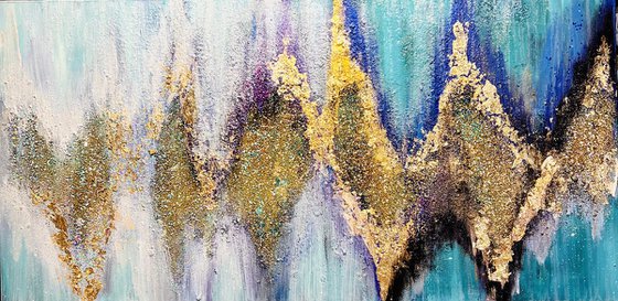 Maze dreams Abstract white turquoise gold purple blue with glitter and
