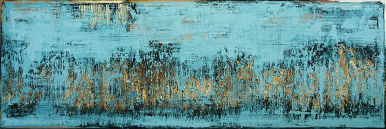 ORINOCO * 71" x 23.6" * ABSTRACT ACRYLIC PAINTING ON CANVAS * TURQUOISE * GOLD