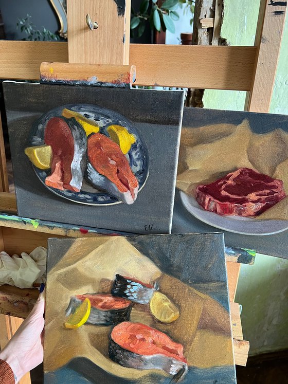 Still Life with salmon steaks