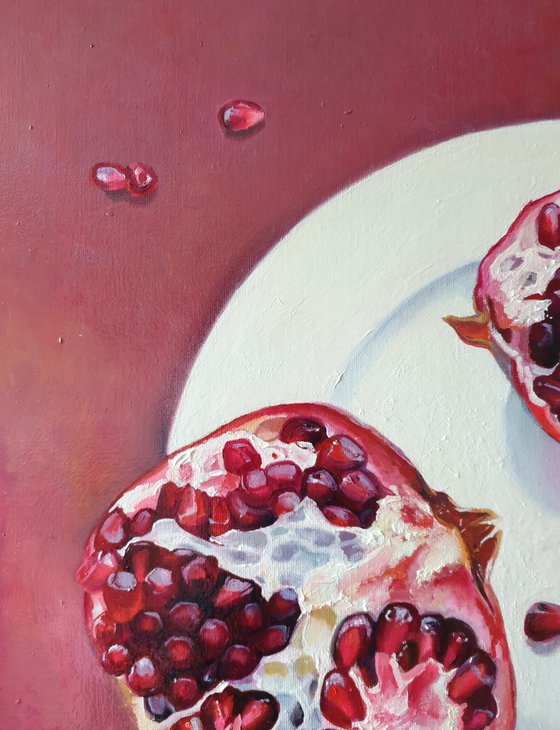 "613"  pomegranate still life  liGHt original painting  GIFT (2021)