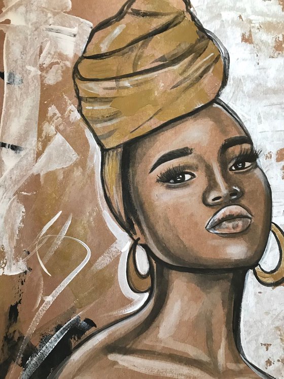 Saran, African beauty, acrylic painting on paper