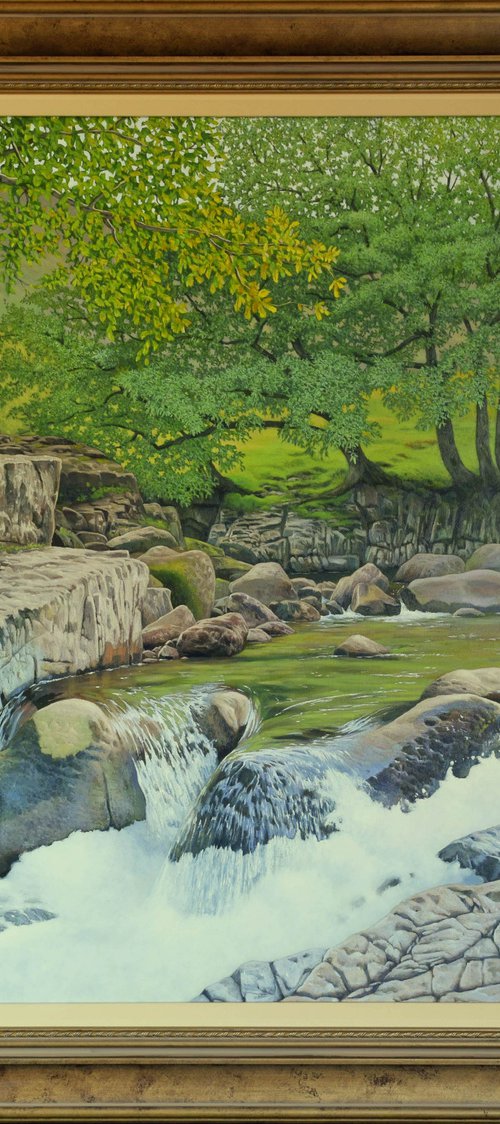 "A SECRET PLACE" Lake District waterfall landscape painting by Philip Gerrard