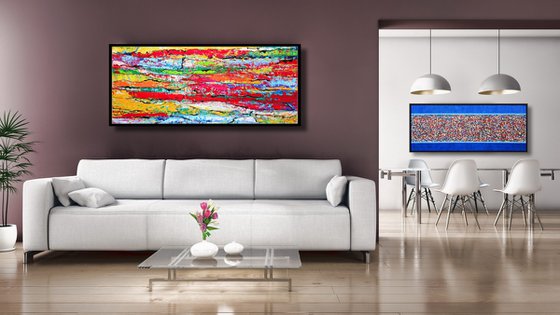 Colour flowers meadow, 100x50 cm, floater frame