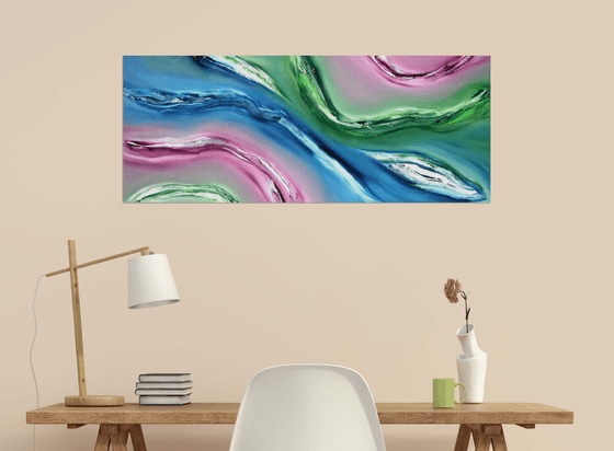 Fluid - 100x40 cm,  Original abstract painting, oil on canvas