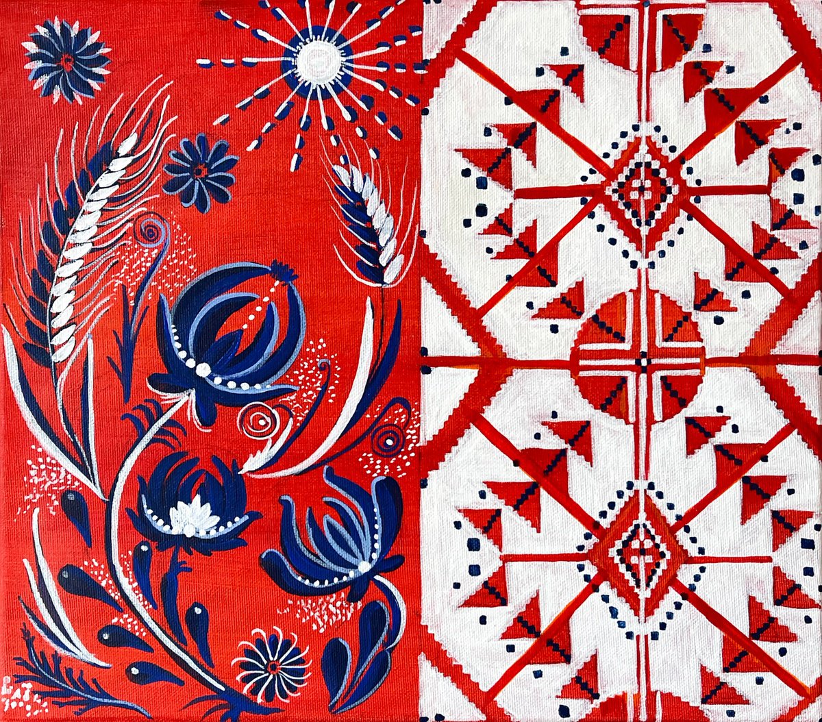 Acrylic Painting , Embroidery & Bloom: Ukrainian Fusion By Olesya Bay, 14 X 12, Artwork For Sale On Artfinder
