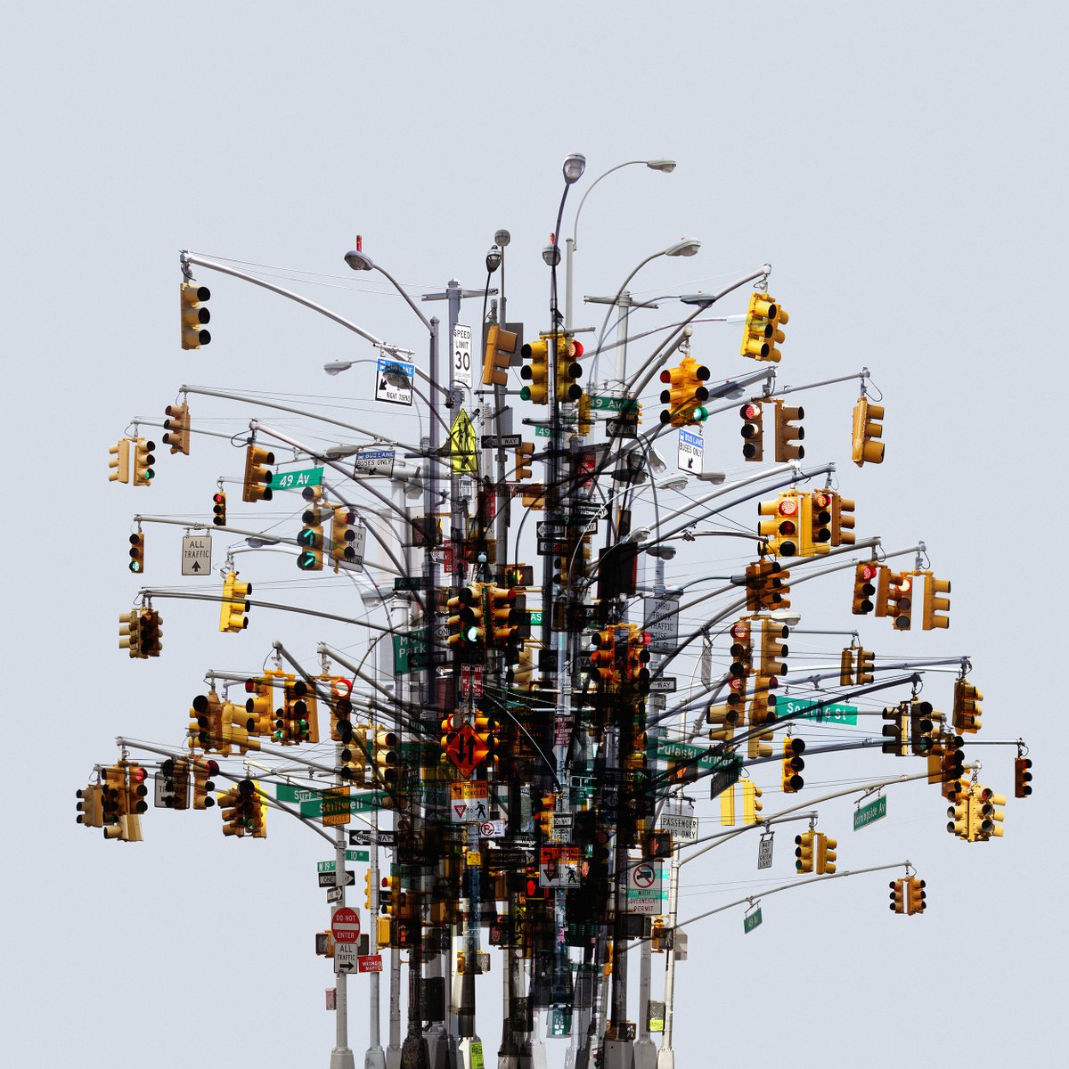 Cityscapes Photograph By Robert Houzar, 37 X 37", Stoplights, Original Artwork