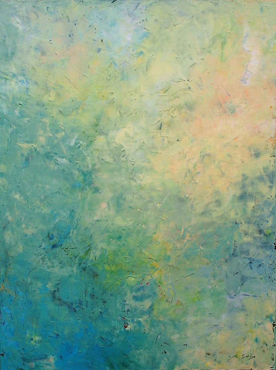 Abstract Landscape Oil Painting By Saroja Van Der Stegen, 25 X 33", Spring Green (Ref#:455-25P), Original Artwork
