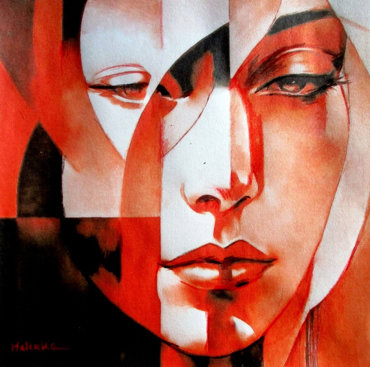 Expressive Portrait Acrylic Painting By Helena Wierzbicki, 19 X 18, Infinite Possibilities, Original Artwork