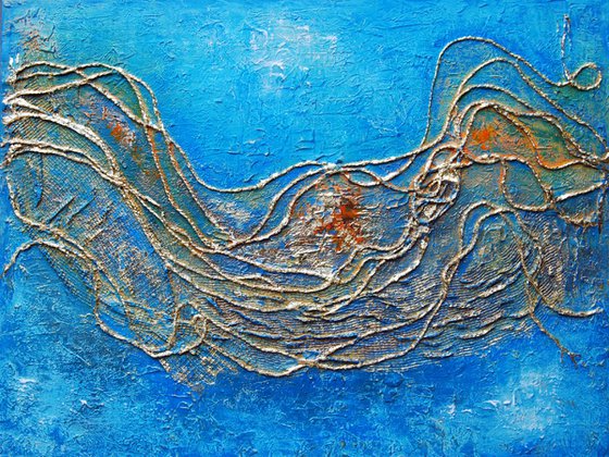 DEEP SEA TREASURE - ENDLESS THREADS - BLUE ABSTRACT ORIGINAL HANDMADE MODERN URBAN ART OFFICE ART DECOR HOME GIFT IDEA