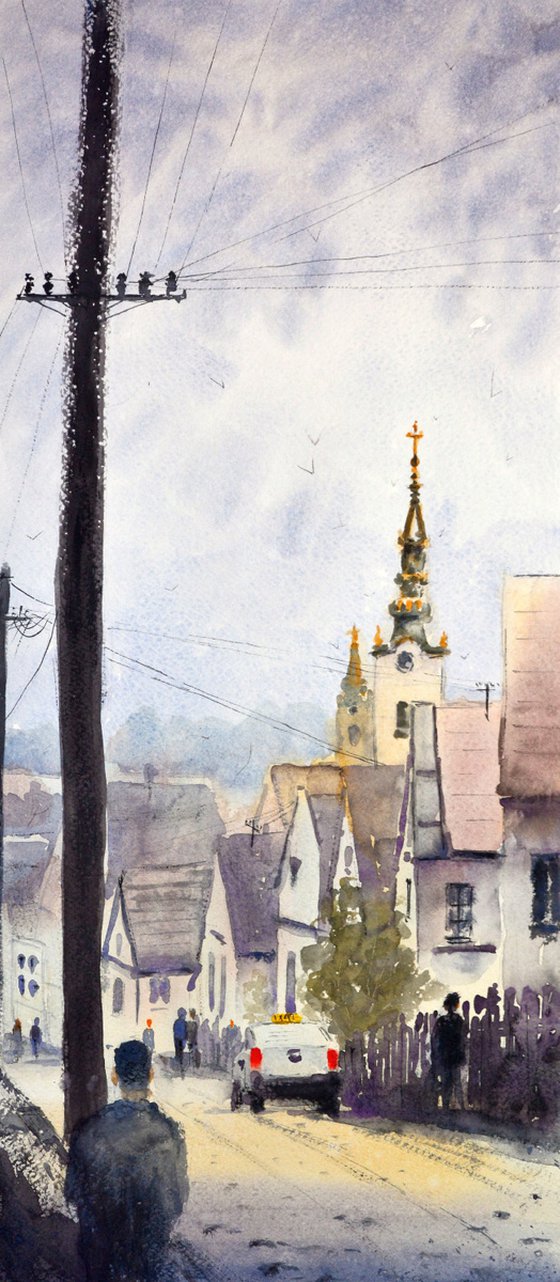 Cloudy day in Zemun Belgrade 23x54cm 2022