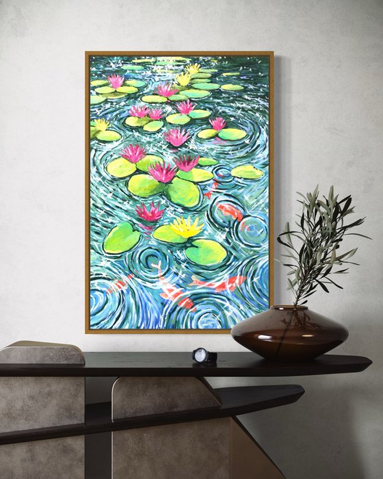 Waterlily with koi fish