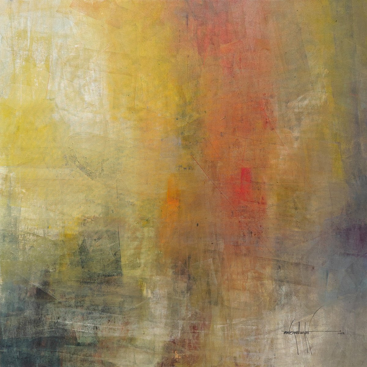 Abstract Acrylic Painting By Amrish Malvankar, 60 X 60, Silent Ascent, Original Artwork