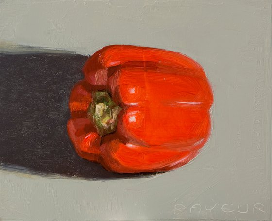 gift for food lovers: modern diptych, still life of red and green pepper