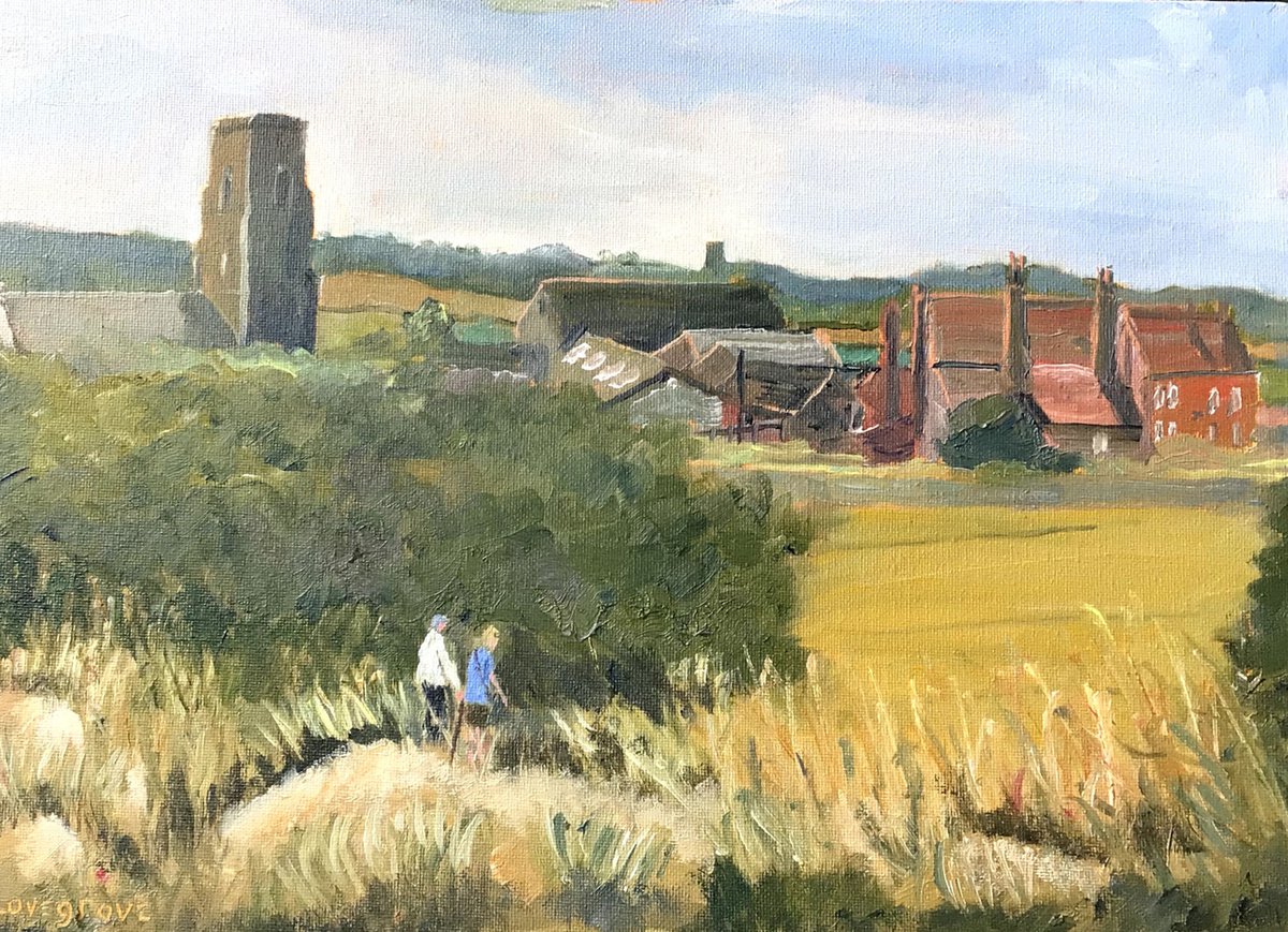 Waxham barns from the sand dunes. An original oil painting. by Julian Lovegrove Art