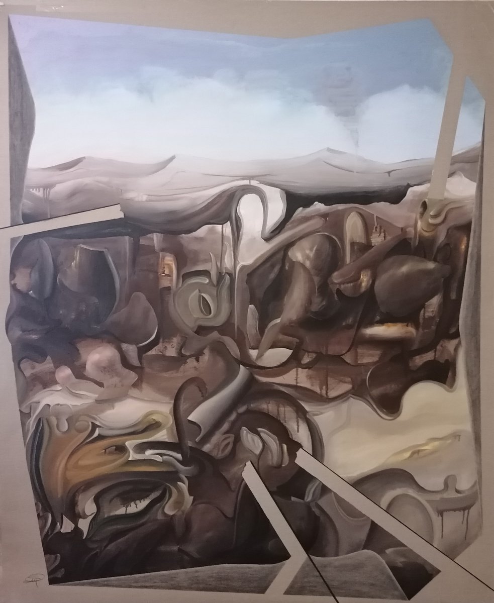 Surrealistic Abstract Oil Painting By Stefano Mazzolini, 66 X 74", Uran, Original Artwork