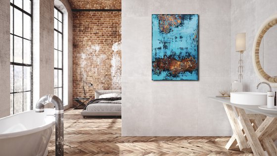 VENEZIA - ABSTRACT ACRYLIC PAINTING TEXTURED * TURQUOISE BLUE * COPPER * GOLD